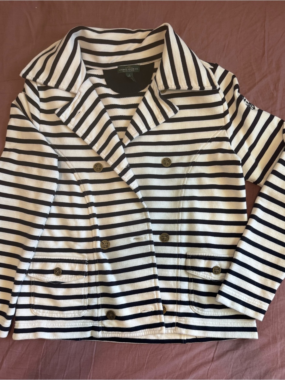 Lauren Ralph Lauren Navy and White Striped Pea Coat